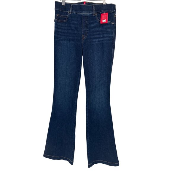 Spanx Womens Flare Jeans size medium Dark Indigo Mid-Rise Stretch Denim $128 - Picture 2 of 7